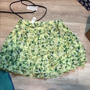 Aerie Green Floral Tie Waist Skirt